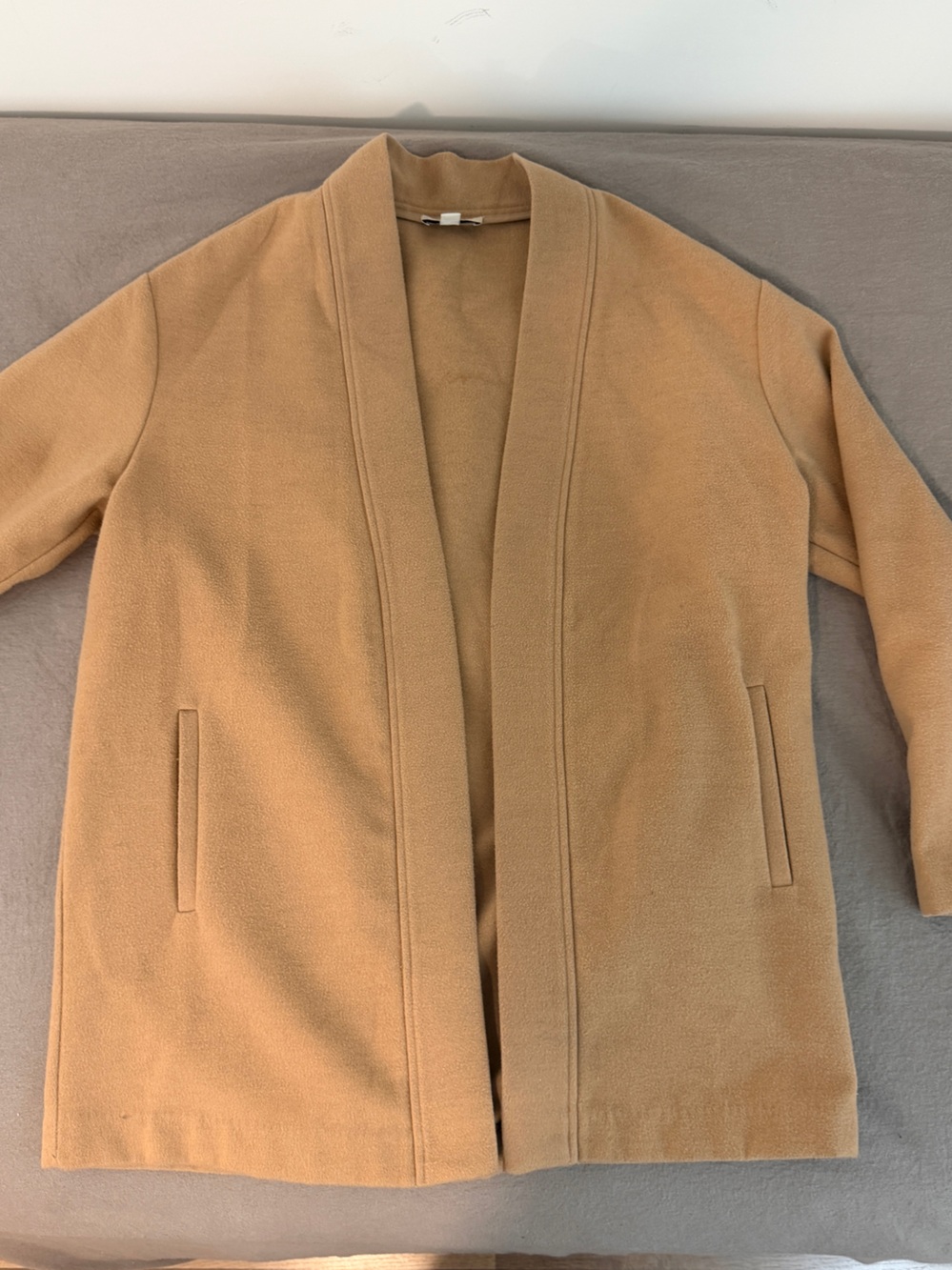 Halston open-front fleece - like coatigan / drape-collar jacket M
